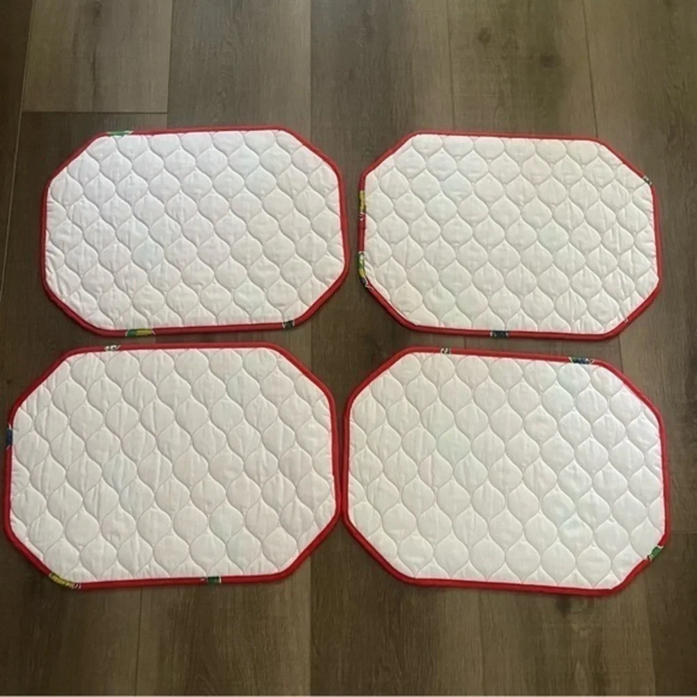 Set 4 Red Parrot‎ Bird Quilted Placemats Tiki 1980s Tropical Summer Outdoors